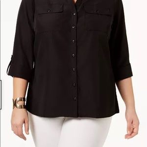 Polyester/spandex, Buttoned Up Black Blouse. 22/24 W